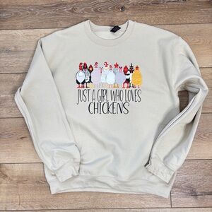 Gildan Sweatshirt Medium "Just A Girl and Her Chicken" Beige Heavyweight NEW